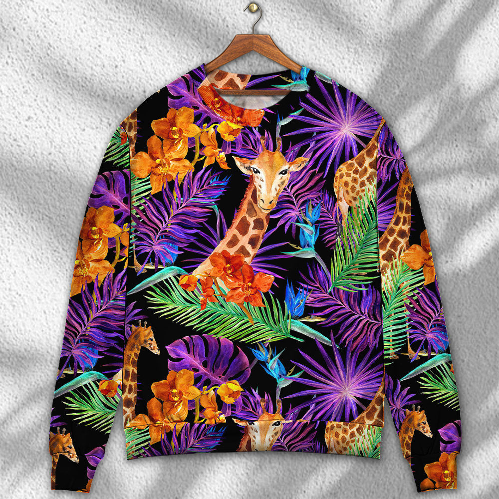 Giraffe Tropical Leaf Colorful Ugly Christmas Sweaters