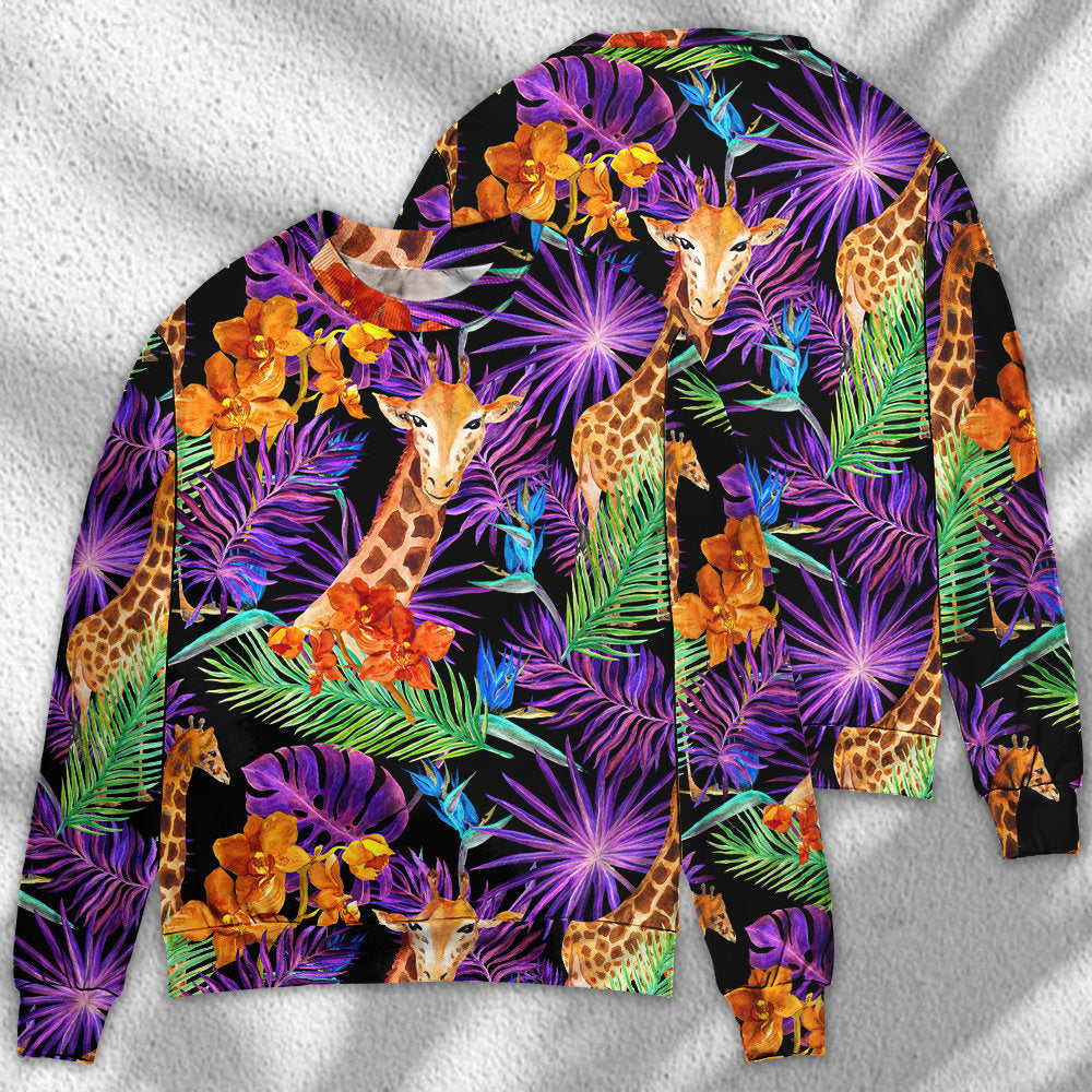 Giraffe Tropical Leaf Colorful Ugly Christmas Sweaters