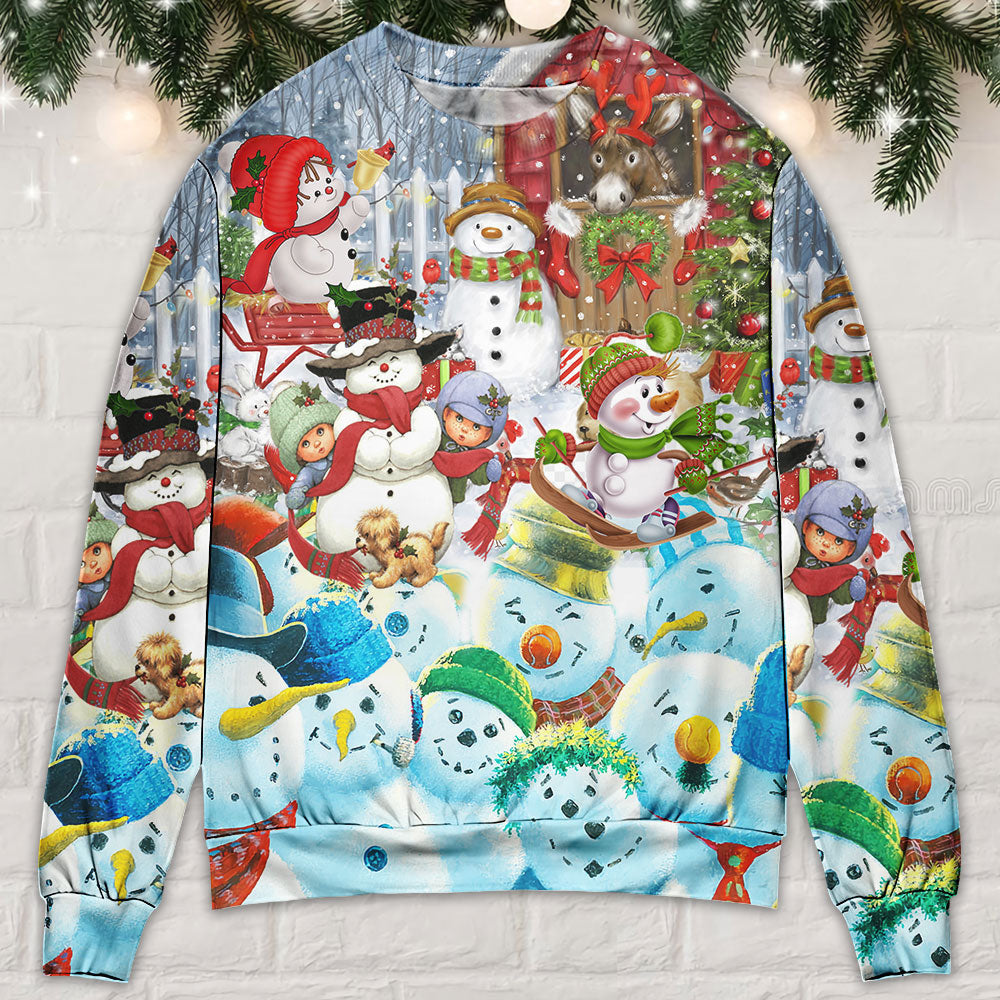 Snowman Happy Farm Holiday Christmas Ugly Sweaters