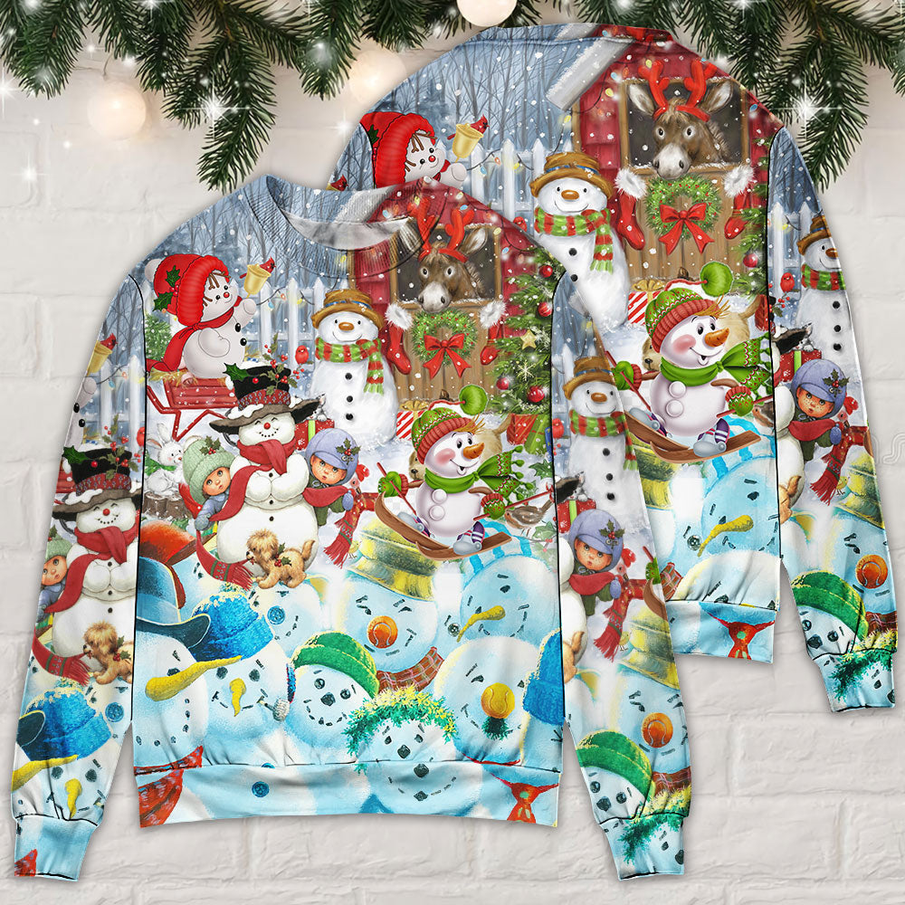 Snowman Happy Farm Holiday Christmas Ugly Sweaters