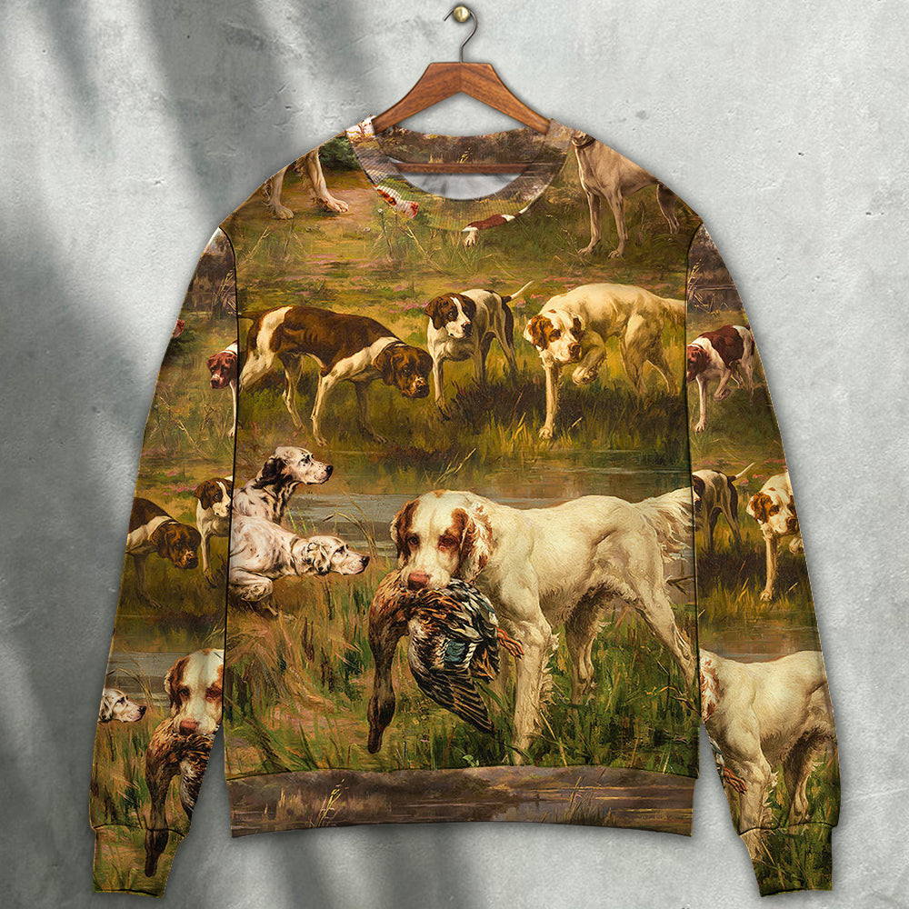 Hunting Dog Duck Art Style Ugly Christmas Sweaters