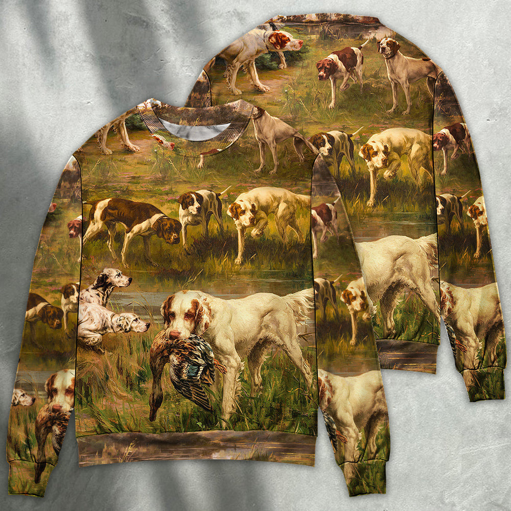 Hunting Dog Duck Art Style Ugly Christmas Sweaters