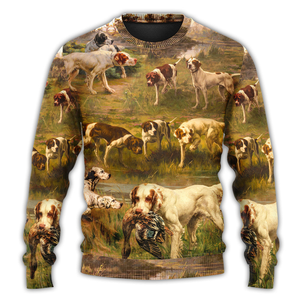 Hunting Dog Duck Art Style Ugly Christmas Sweaters