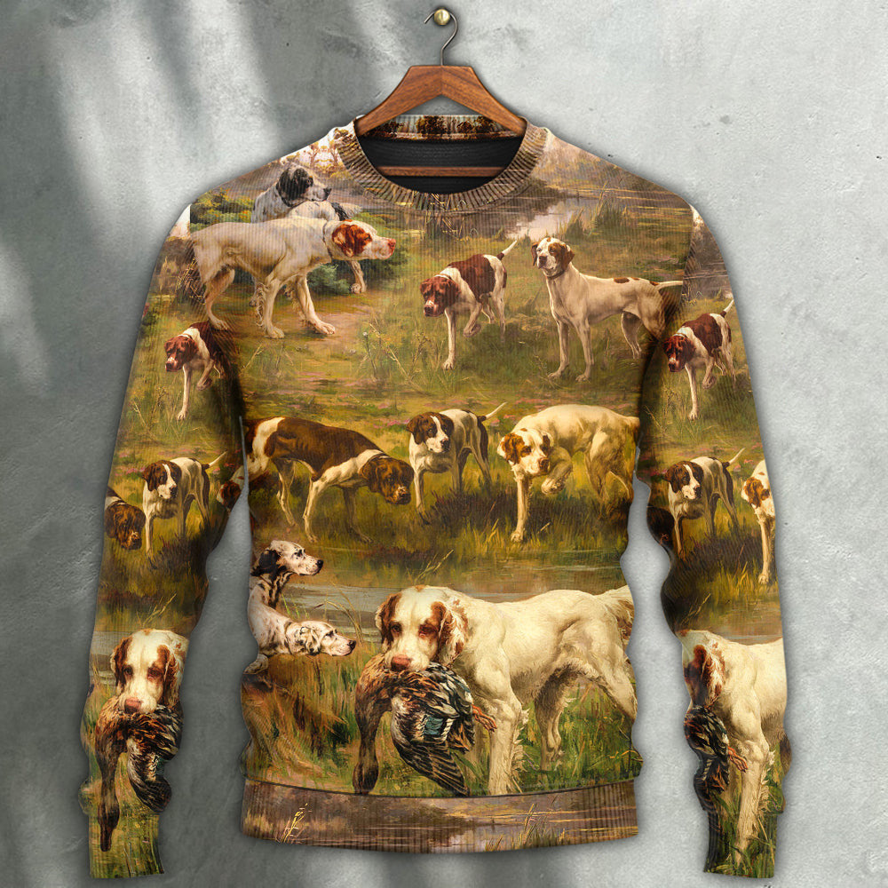 Hunting Dog Duck Art Style Ugly Christmas Sweaters