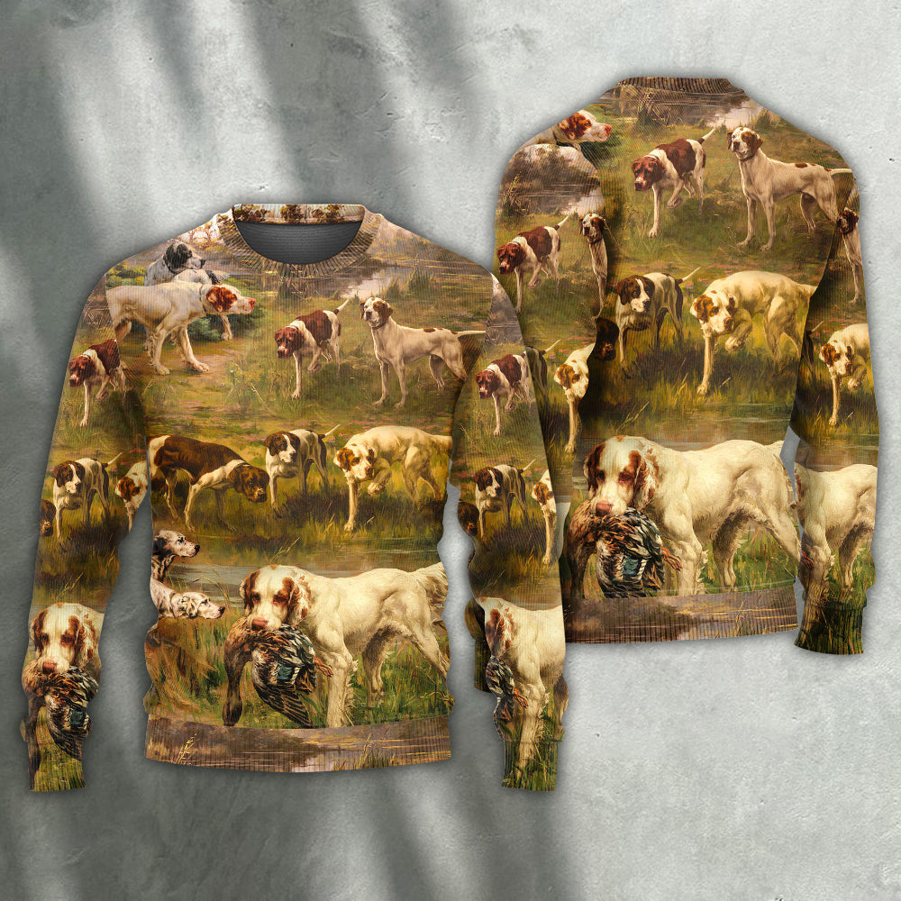 Hunting Dog Duck Art Style Ugly Christmas Sweaters