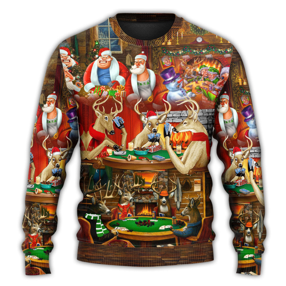 Christmas Poker Gambling Santa And Friends Play Ugly Sweaters