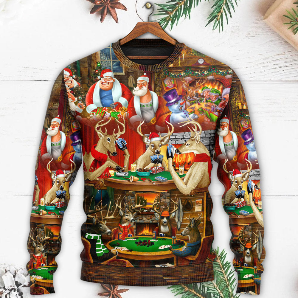 Christmas Poker Gambling Santa And Friends Play Ugly Sweaters