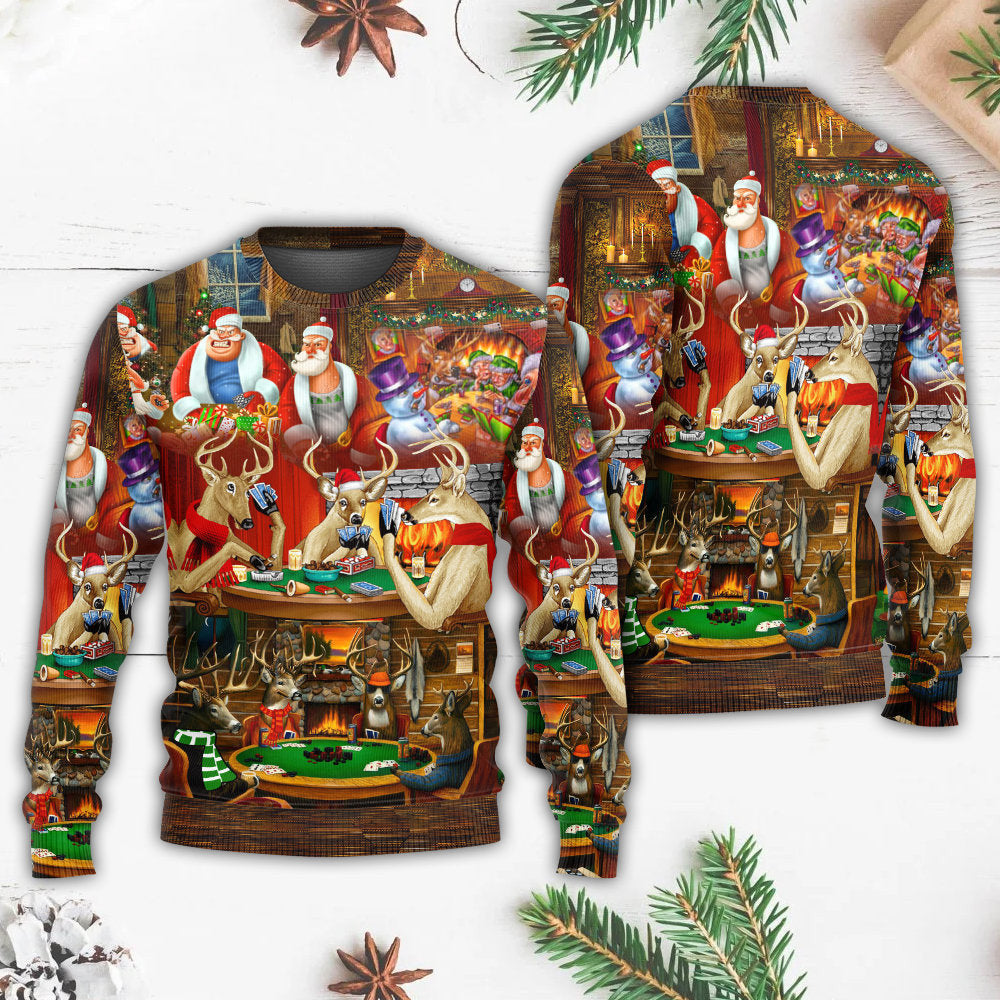 Christmas Poker Gambling Santa And Friends Play Ugly Sweaters