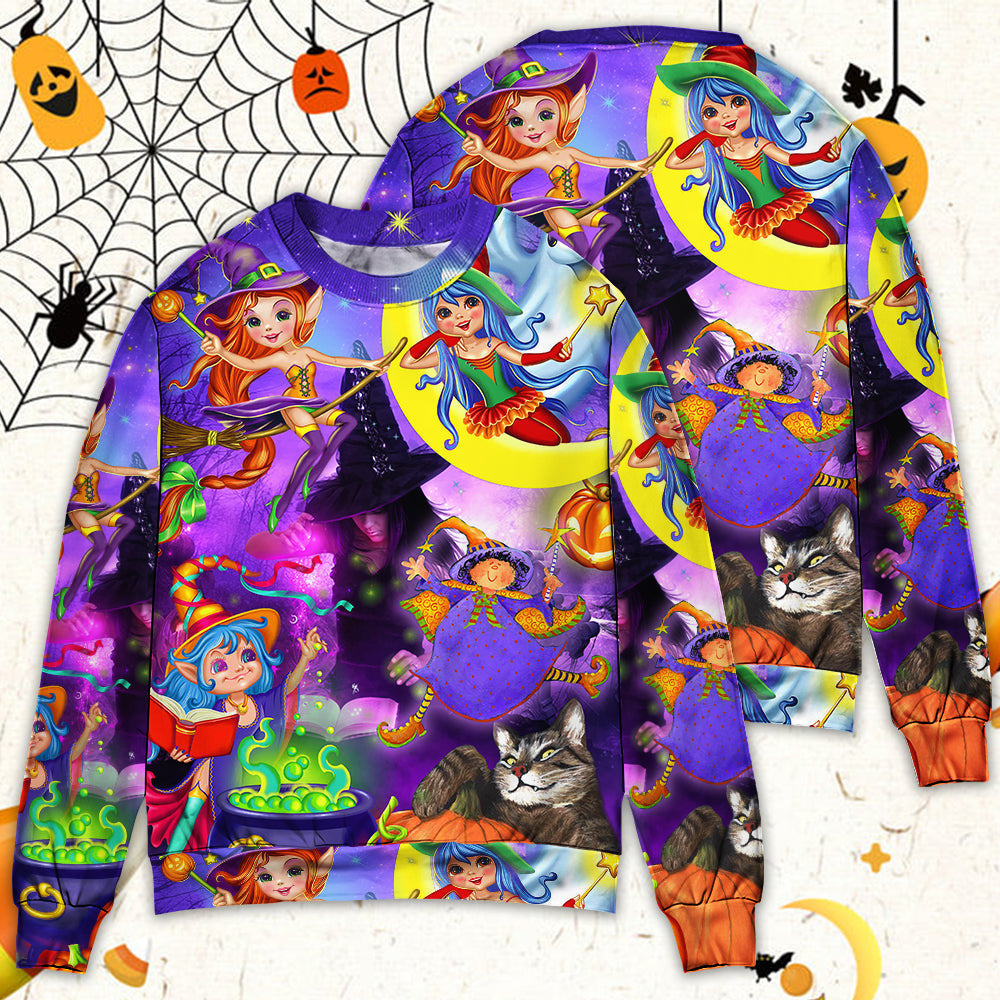 Halloween Funny Witch Ghost Cute Boo In The Magic Forest Art Style Ugly Christmas Sweaters