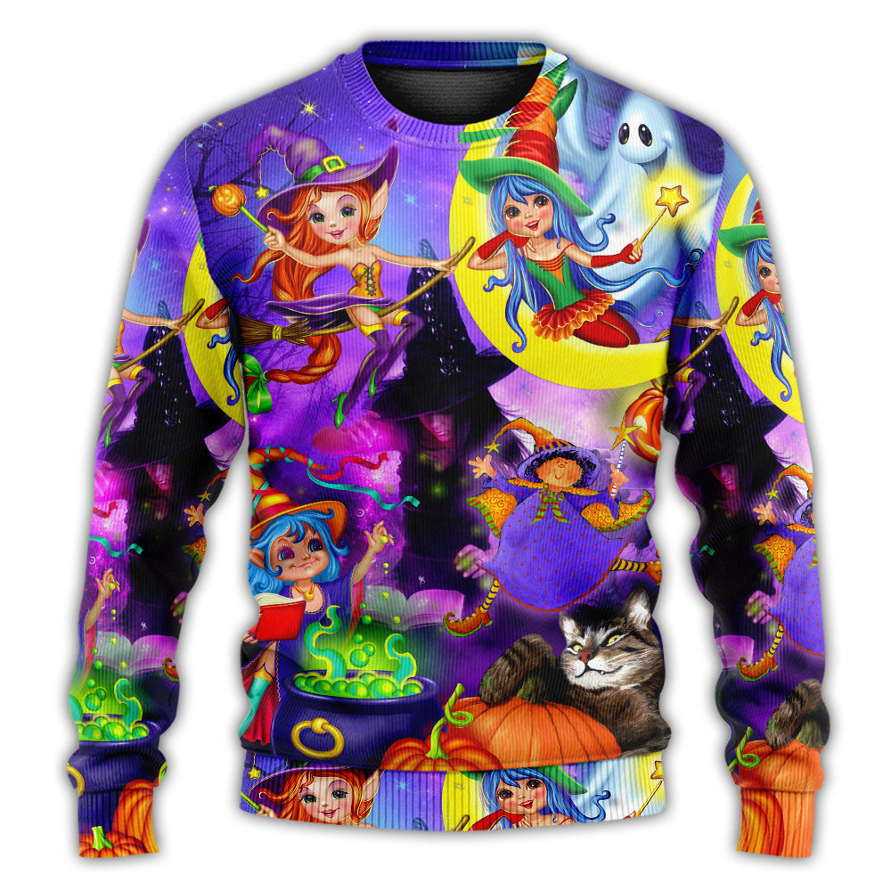 Halloween Funny Witch Ghost Cute Boo In The Magic Forest Art Style Ugly Christmas Sweaters