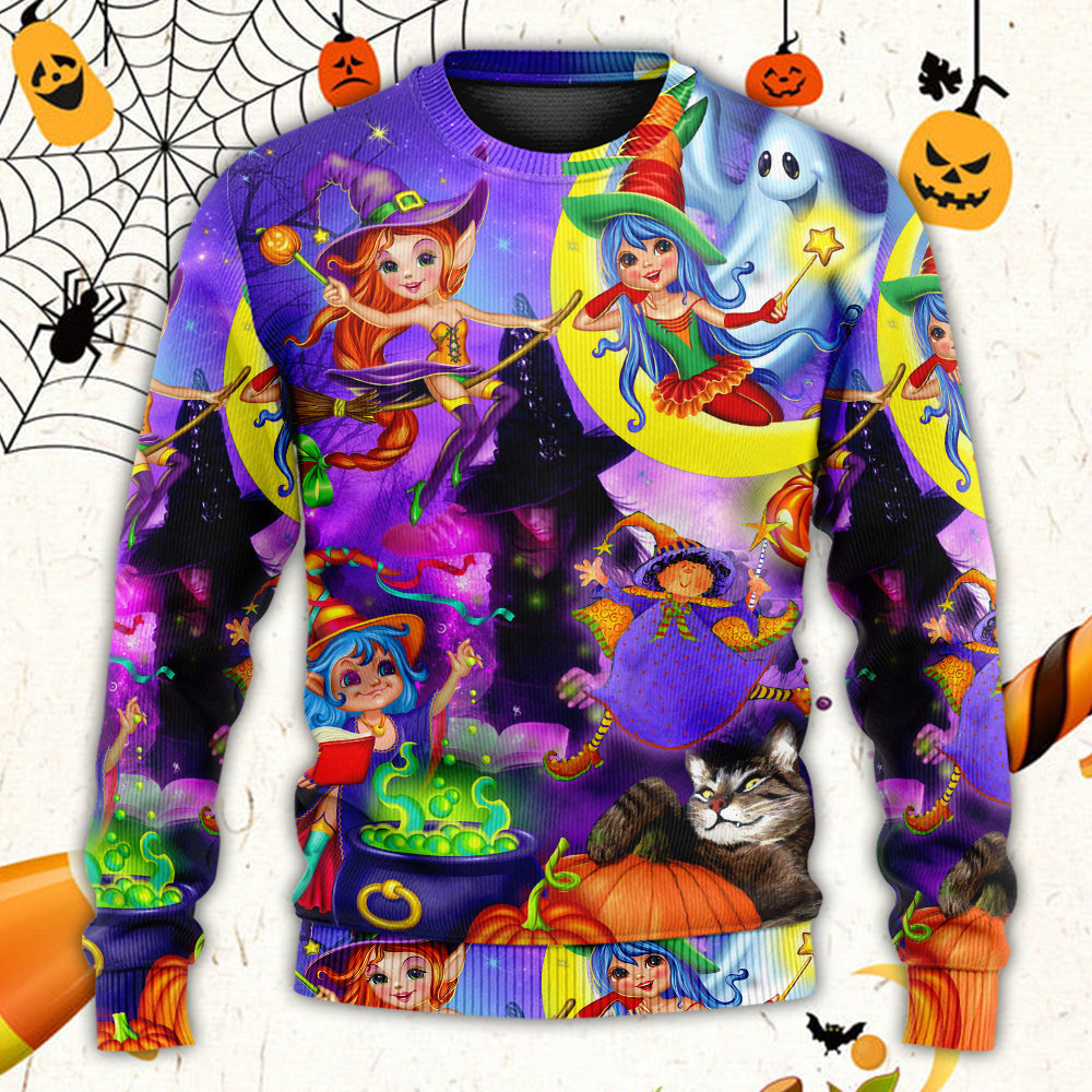 Halloween Funny Witch Ghost Cute Boo In The Magic Forest Art Style Ugly Christmas Sweaters