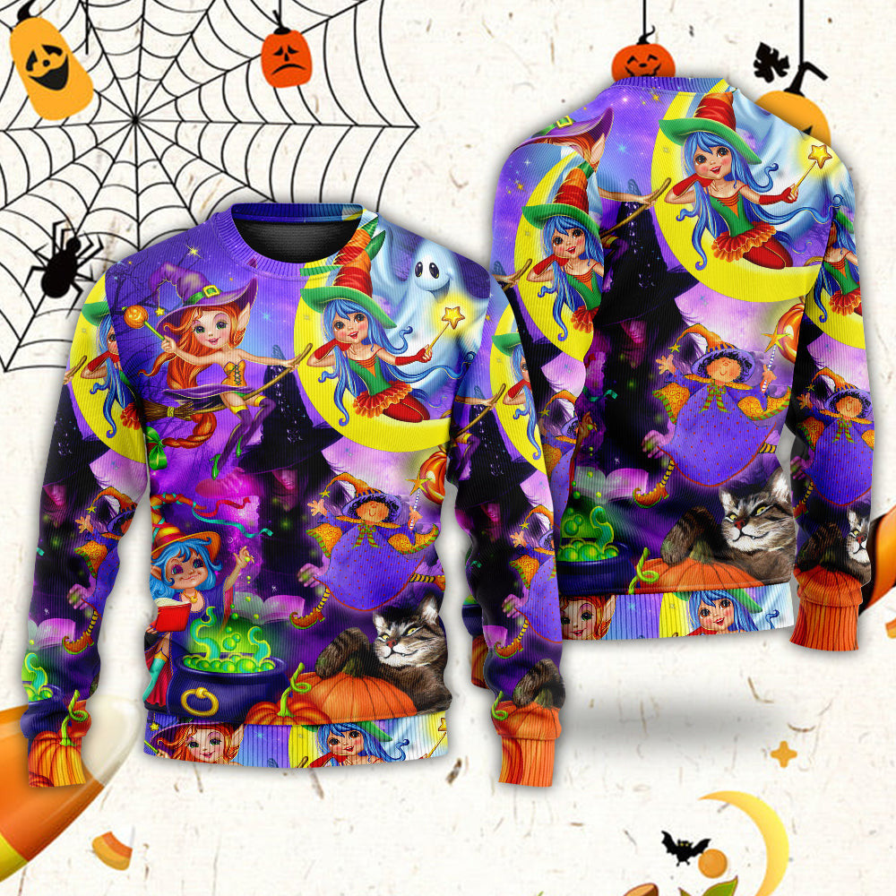 Halloween Funny Witch Ghost Cute Boo In The Magic Forest Art Style Ugly Christmas Sweaters