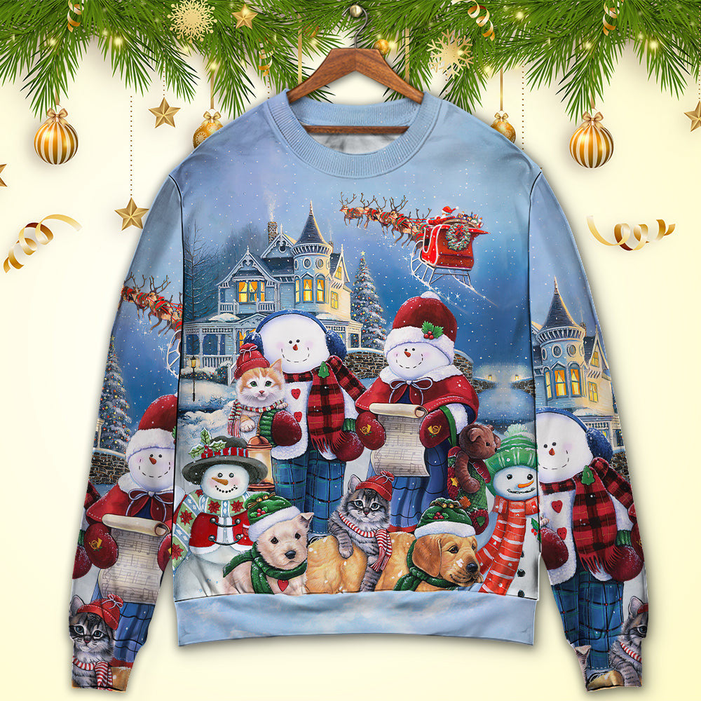 Christmas Family In Love Snowman So Happy Xmas Art Style Ugly Sweaters