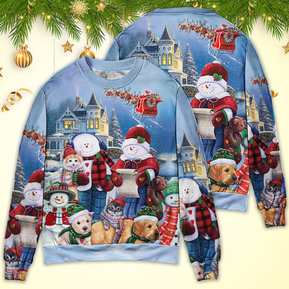 Christmas Family In Love Snowman So Happy Xmas Art Style Ugly Sweaters