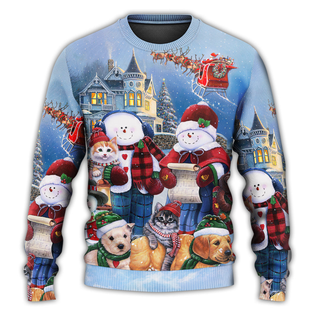 Christmas Family In Love Snowman So Happy Xmas Art Style Ugly Sweaters