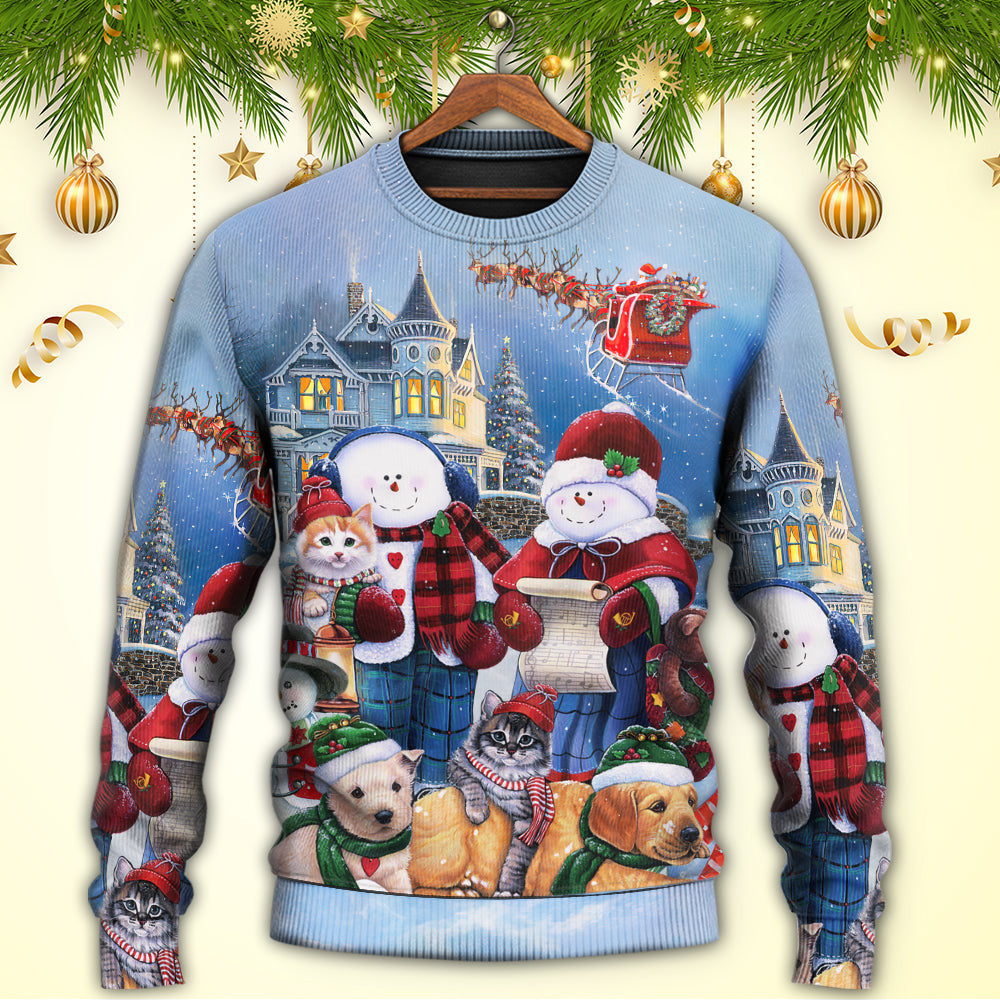 Christmas Family In Love Snowman So Happy Xmas Art Style Ugly Sweaters