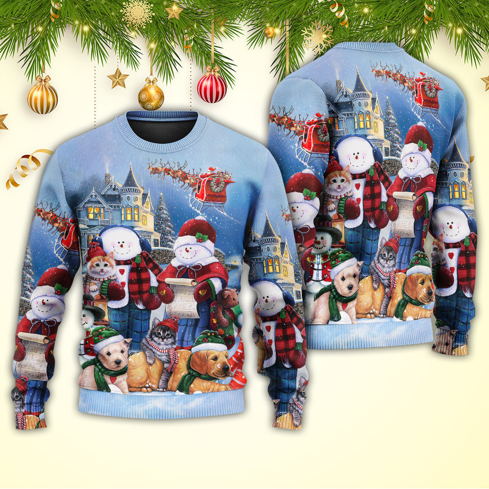 Christmas Family In Love Snowman So Happy Xmas Art Style Ugly Sweaters