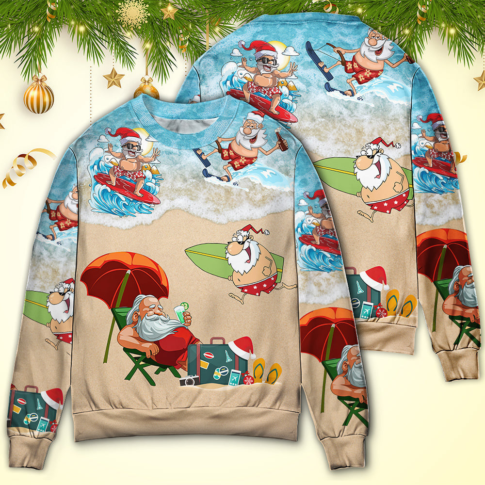 Christmas Santa Play On Beach Ugly Sweaters