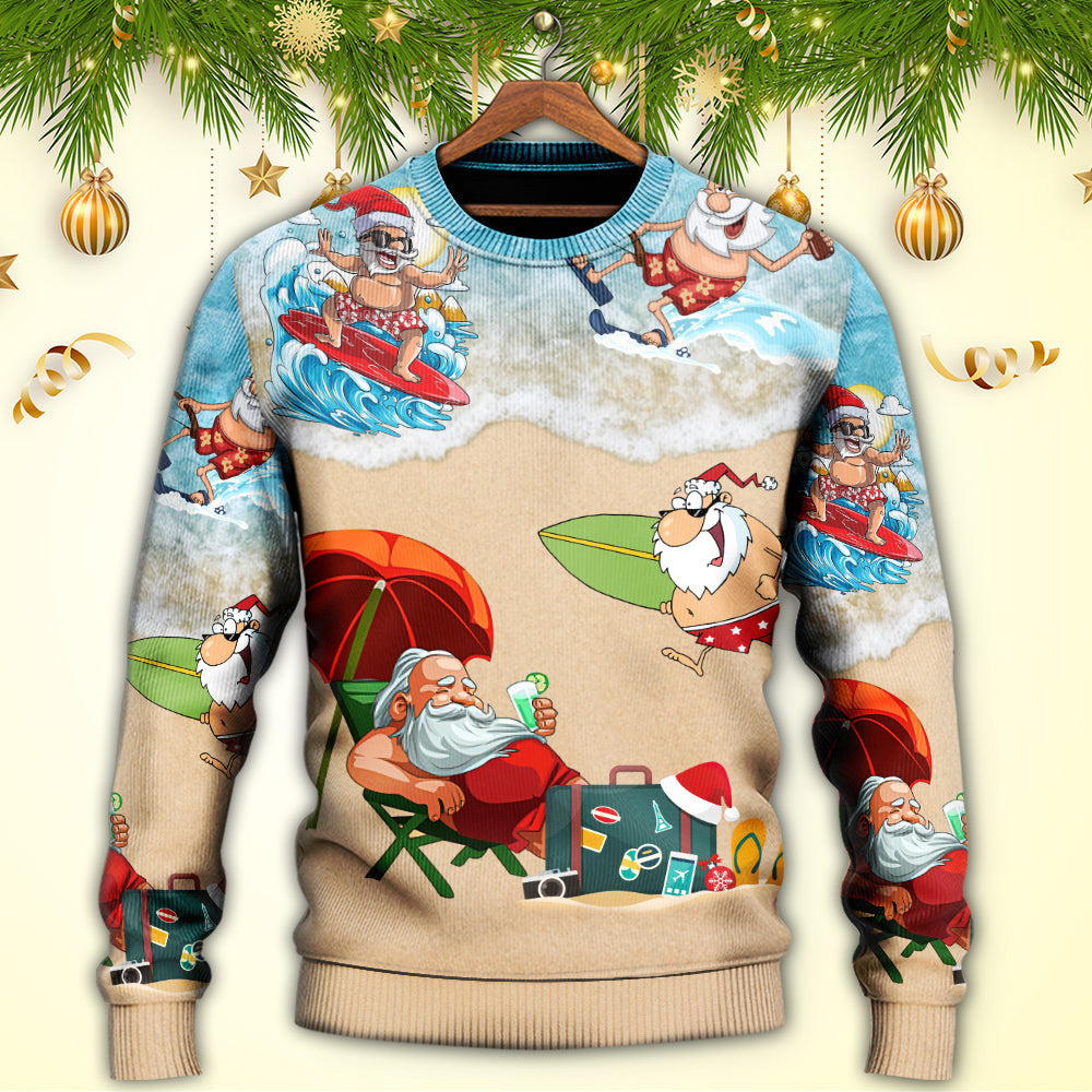 Christmas Santa Play On Beach Ugly Sweaters