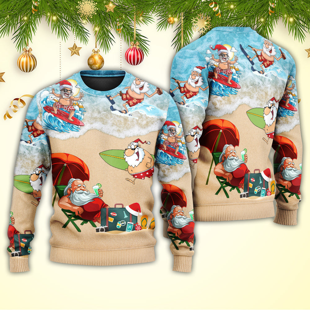 Christmas Santa Play On Beach Ugly Sweaters