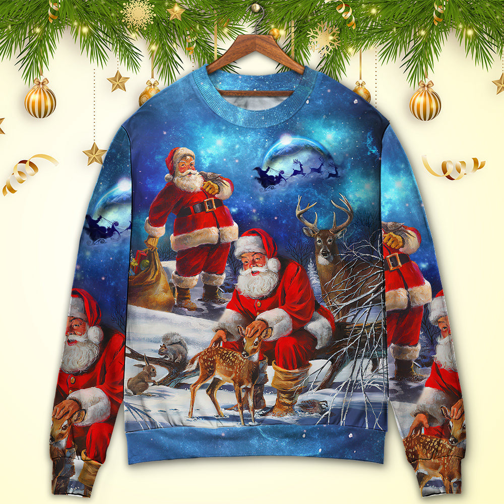 Christmas Santa Claus Xmas Is Coming Sky Night Art Style Ugly Sweaters