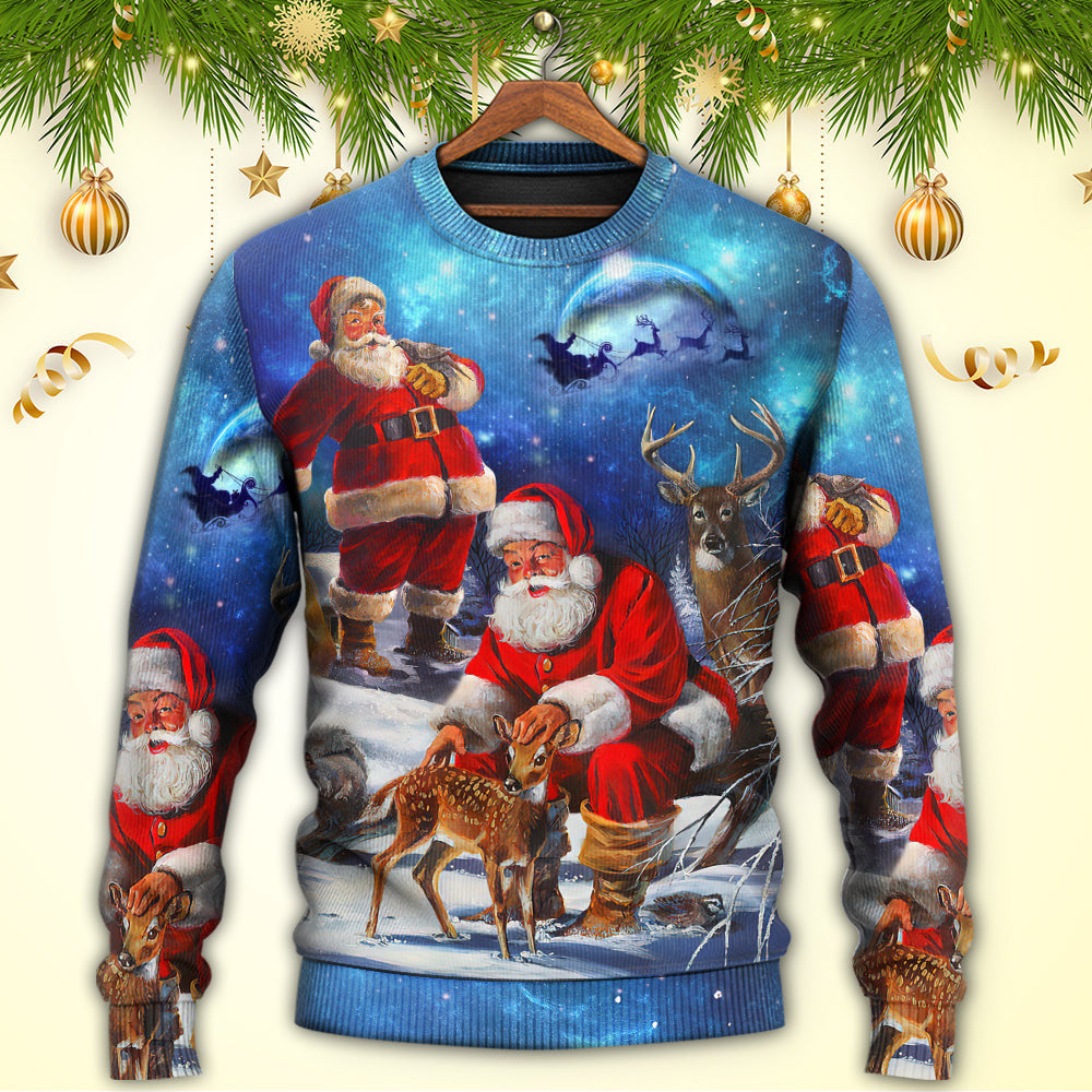 Christmas Santa Claus Xmas Is Coming Sky Night Art Style Ugly Sweaters