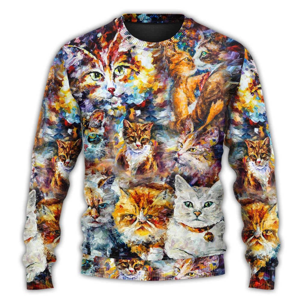 Cat Art Lover Colorful Mixer Ugly Christmas Sweaters