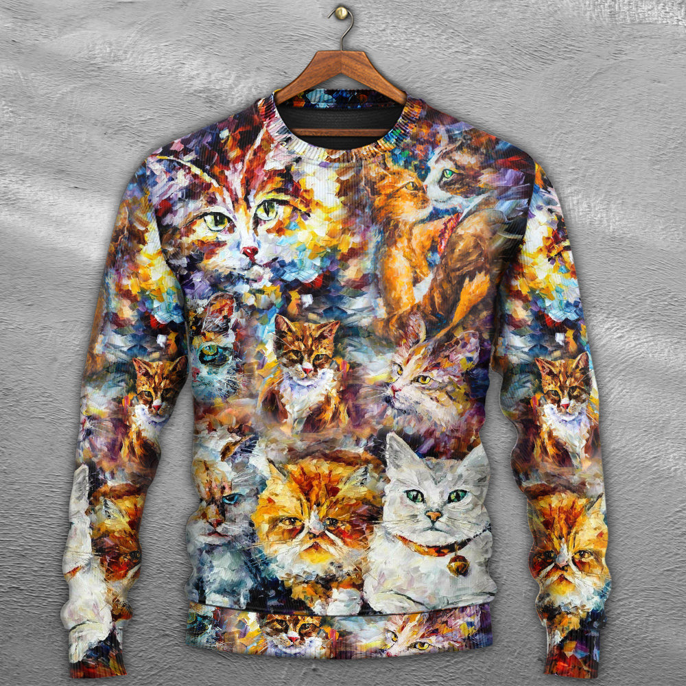 Cat Art Lover Colorful Mixer Ugly Christmas Sweaters