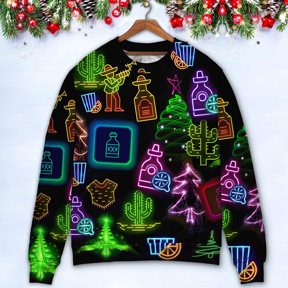 Wine Tequila Christmas Neon Art Drinking Ugly Sweaters