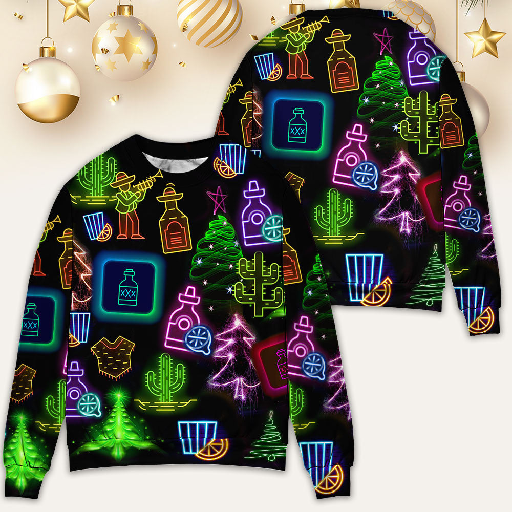 Wine Tequila Christmas Neon Art Drinking Ugly Sweaters