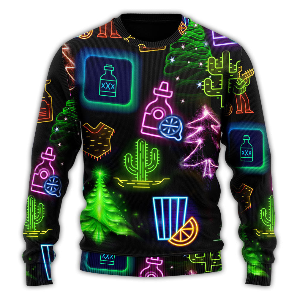 Wine Tequila Christmas Neon Art Drinking Ugly Sweaters