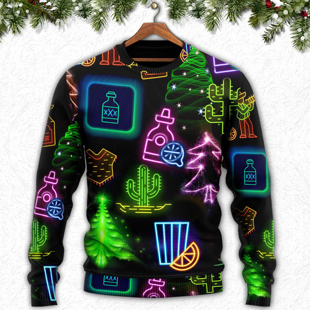 Wine Tequila Christmas Neon Art Drinking Ugly Sweaters