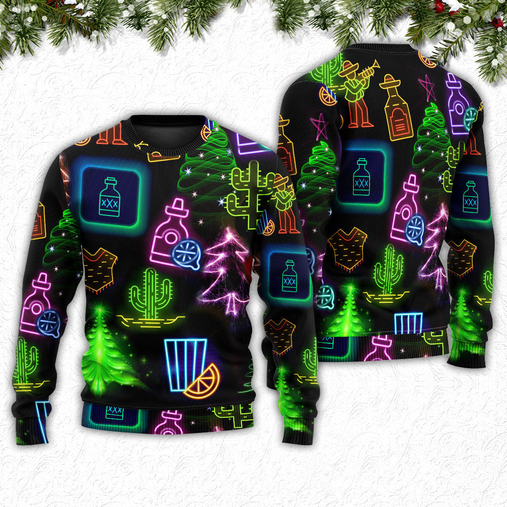Wine Tequila Christmas Neon Art Drinking Ugly Sweaters