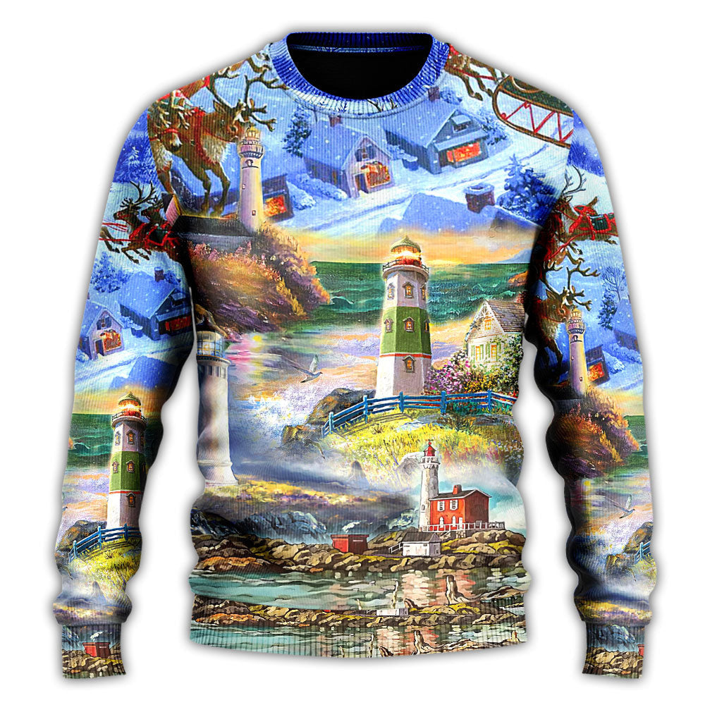 Lighthouse Christmas Santa Through The Storm Ugly Sweaters