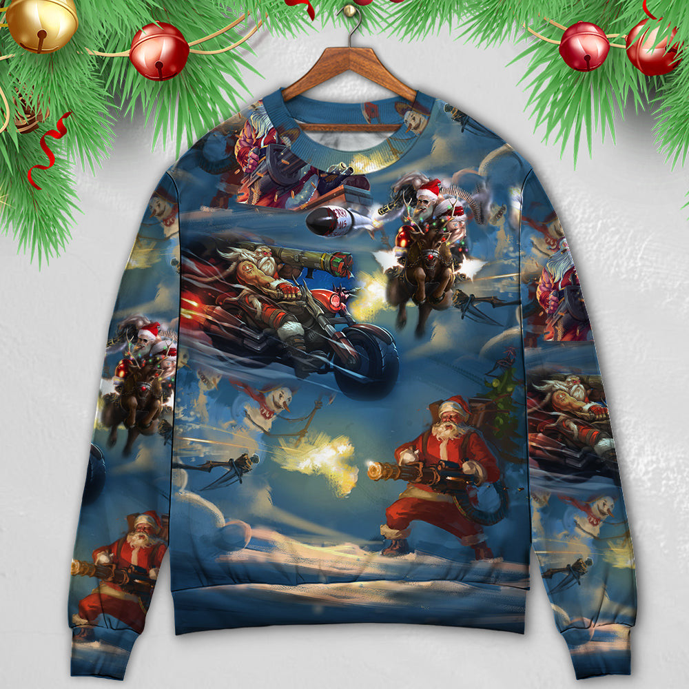 Christmas Santa Gun Fight In Xmas Ugly Sweaters