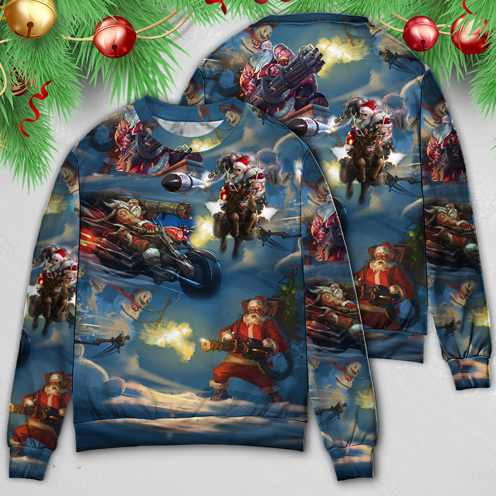 Christmas Santa Gun Fight In Xmas Ugly Sweaters