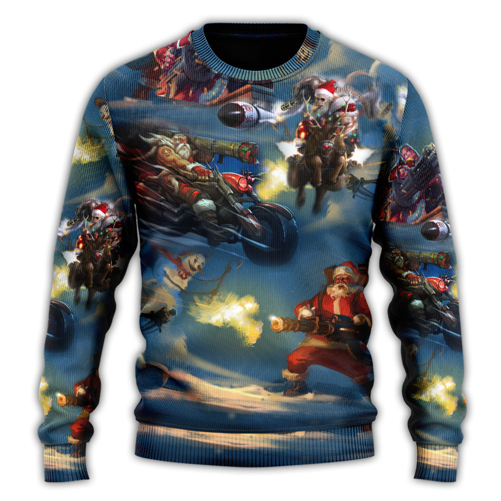Christmas Santa Gun Fight In Xmas Ugly Sweaters