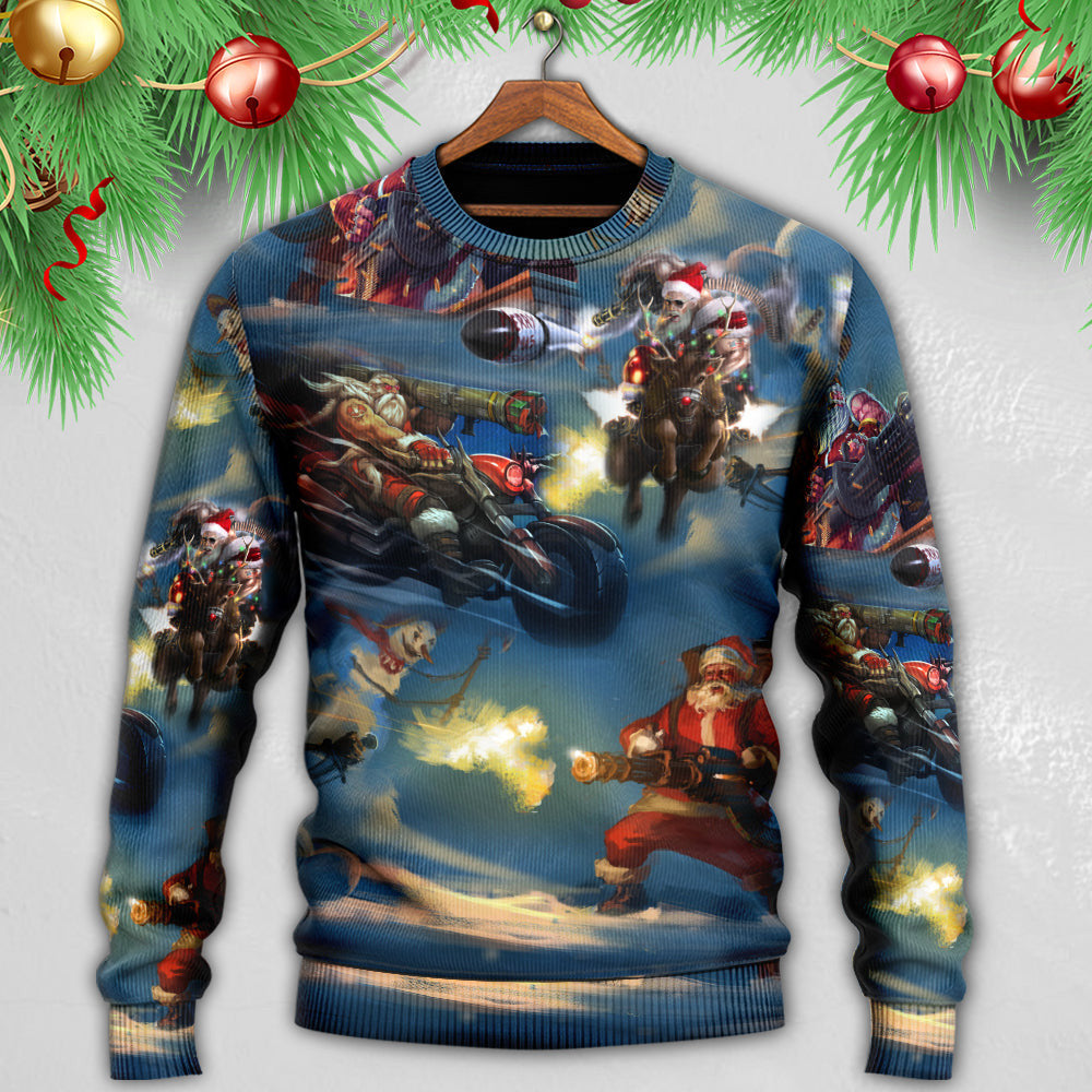 Christmas Santa Gun Fight In Xmas Ugly Sweaters