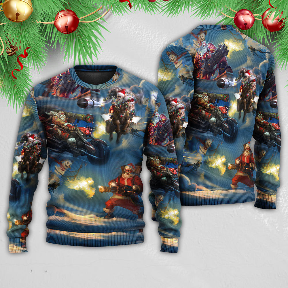 Christmas Santa Gun Fight In Xmas Ugly Sweaters