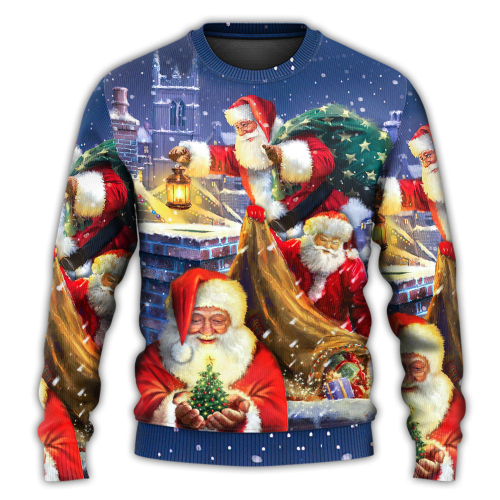 Christmas Funny Santa Claus Up On Rooftop Art Style Ugly Sweaters