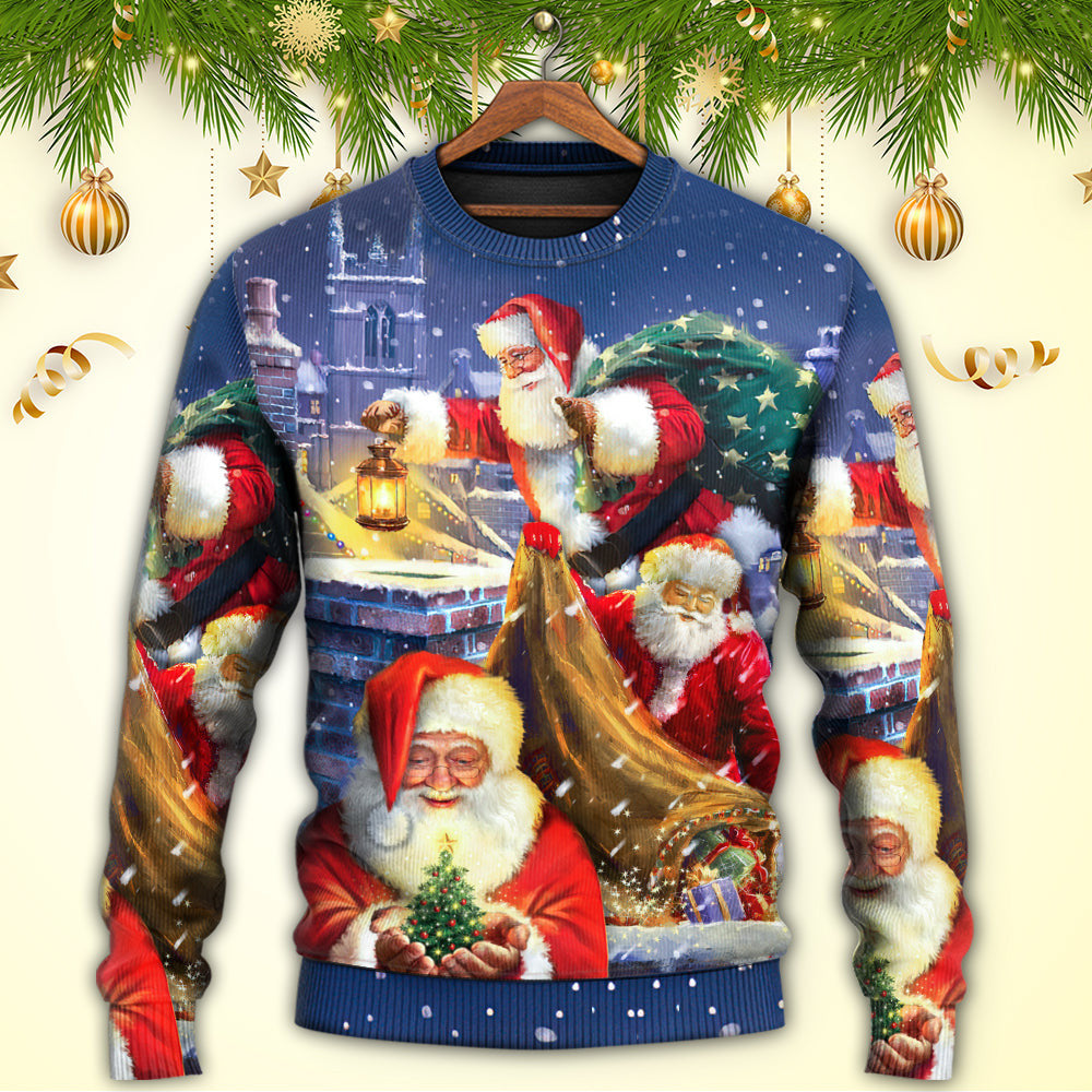 Christmas Funny Santa Claus Up On Rooftop Art Style Ugly Sweaters