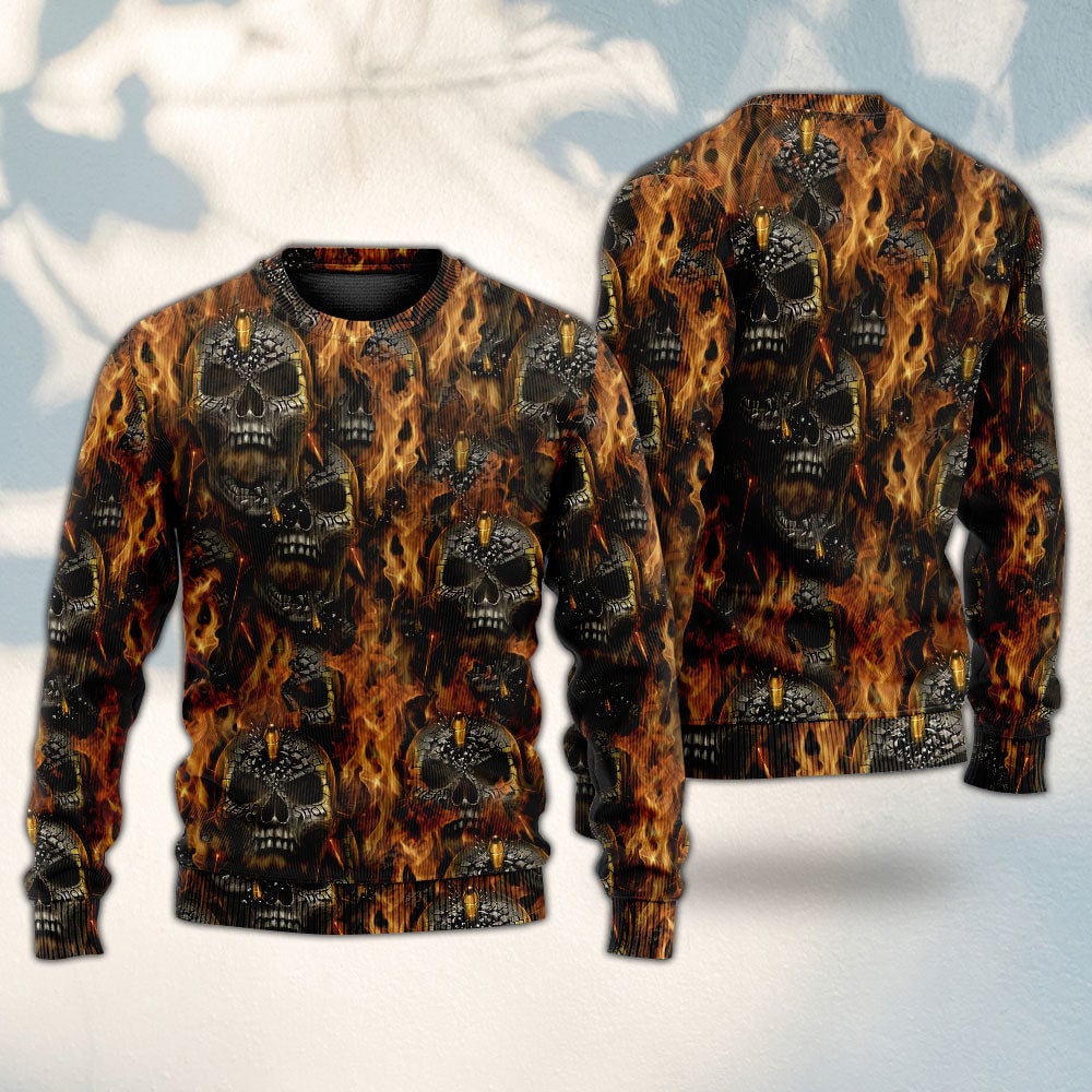 Skull Bullet Head Shot Fire Ugly Christmas Sweaters