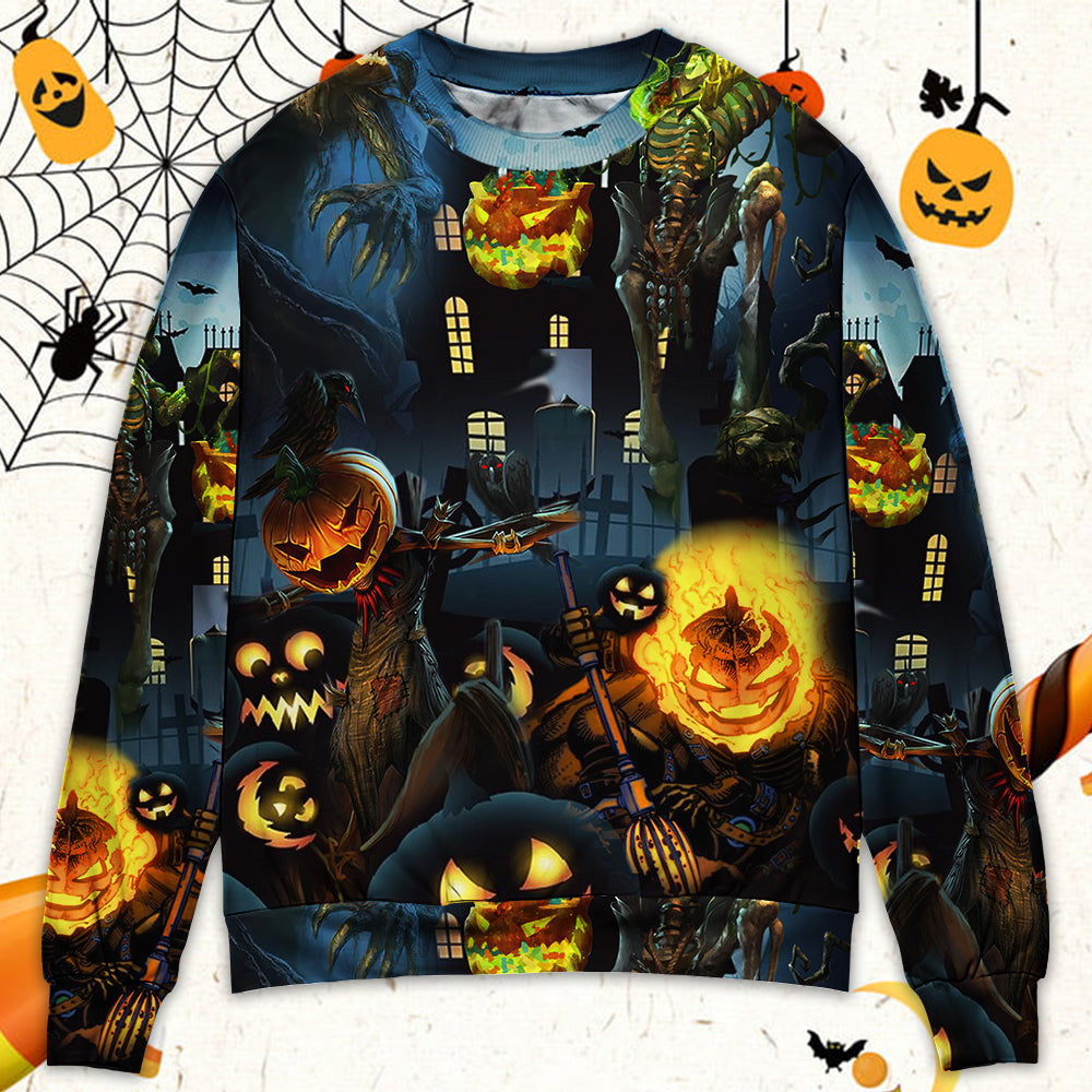 Halloween Pumpkin Scary Sky Night Ugly Christmas Sweaters