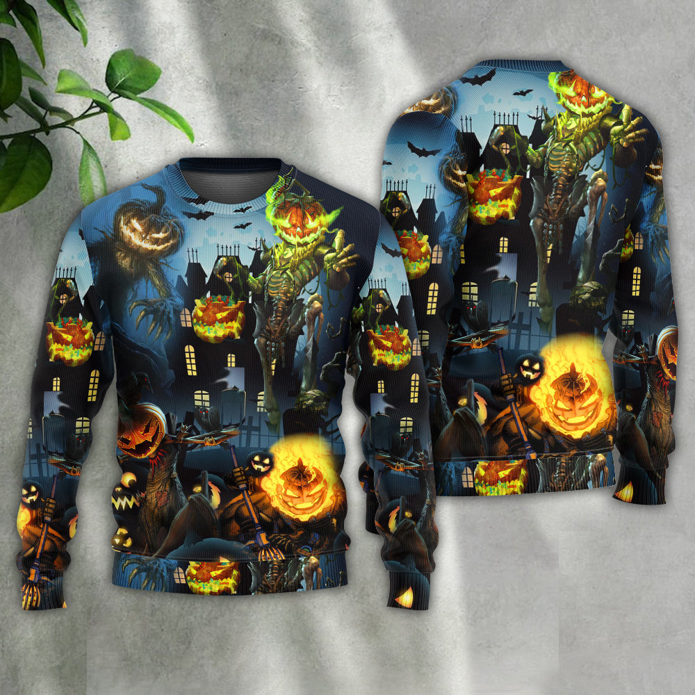 Halloween Pumpkin Scary Sky Night Ugly Christmas Sweaters