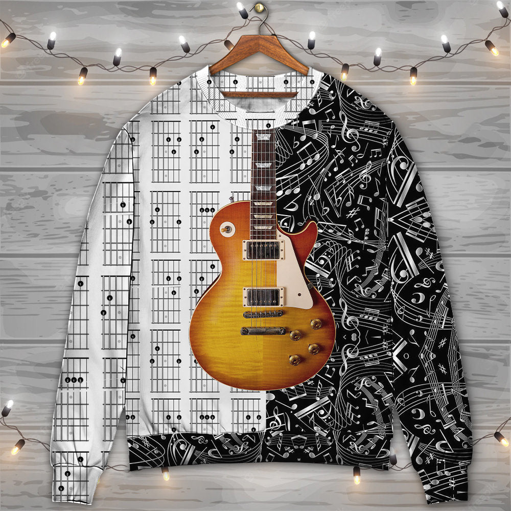Guitar Bass Musician Black And White Ugly Christmas Sweaters