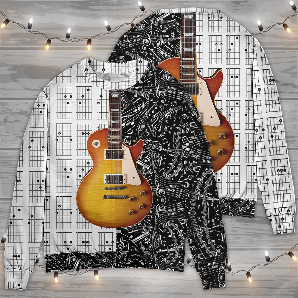 Guitar Bass Musician Black And White Ugly Christmas Sweaters