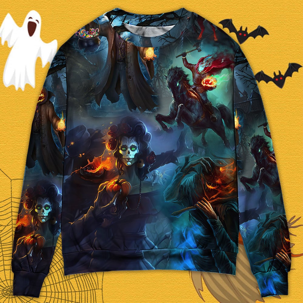 Halloween Skull Pumpkin Scary Sky Night Ugly Christmas Sweaters