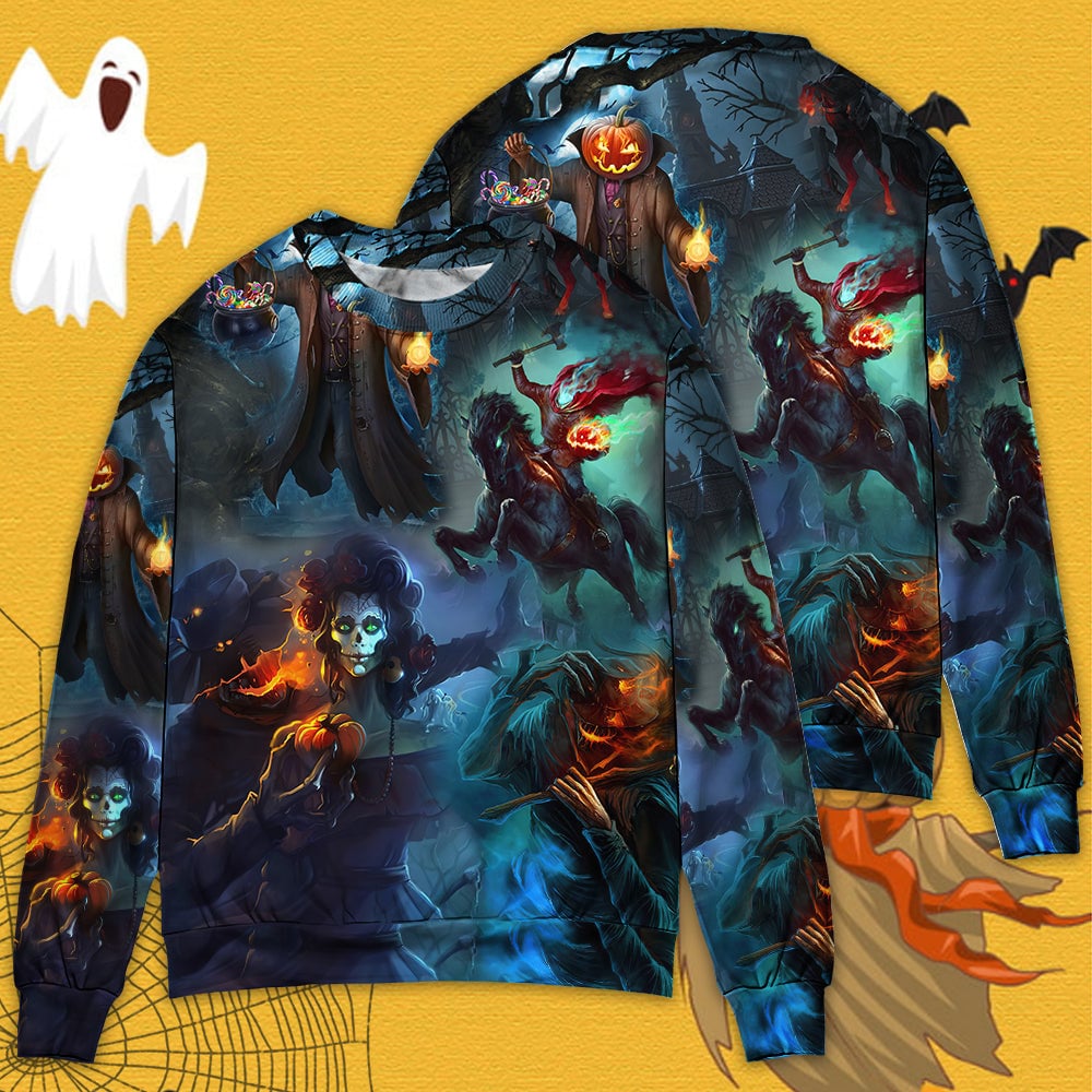 Halloween Skull Pumpkin Scary Sky Night Ugly Christmas Sweaters