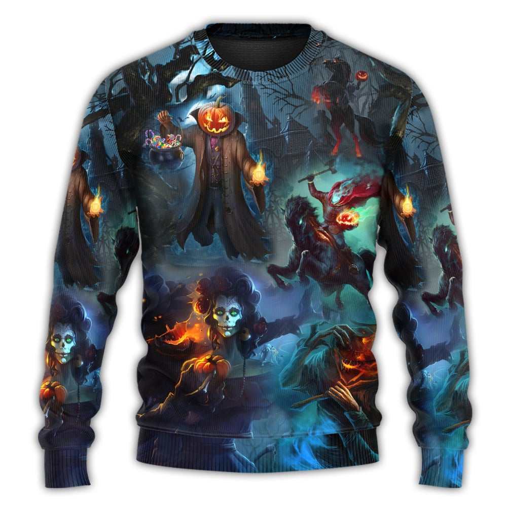 Halloween Skull Pumpkin Scary Sky Night Ugly Christmas Sweaters