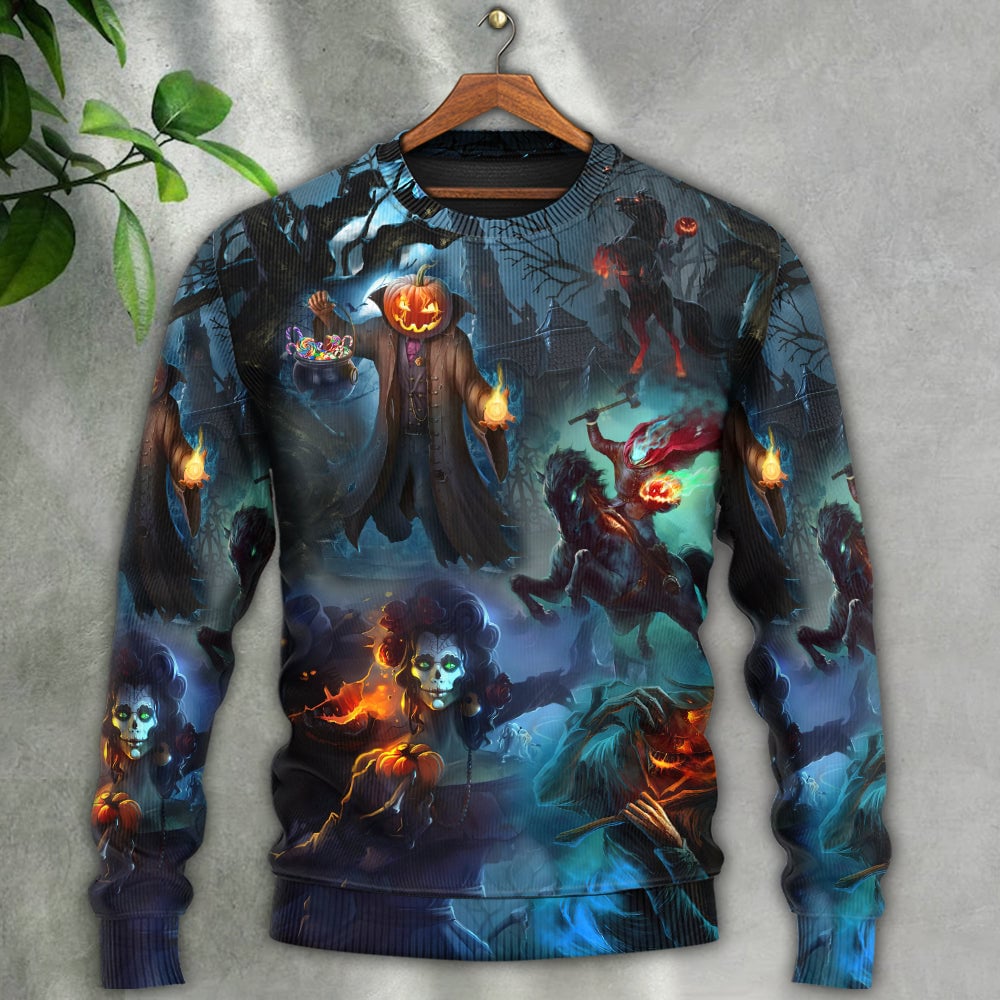 Halloween Skull Pumpkin Scary Sky Night Ugly Christmas Sweaters